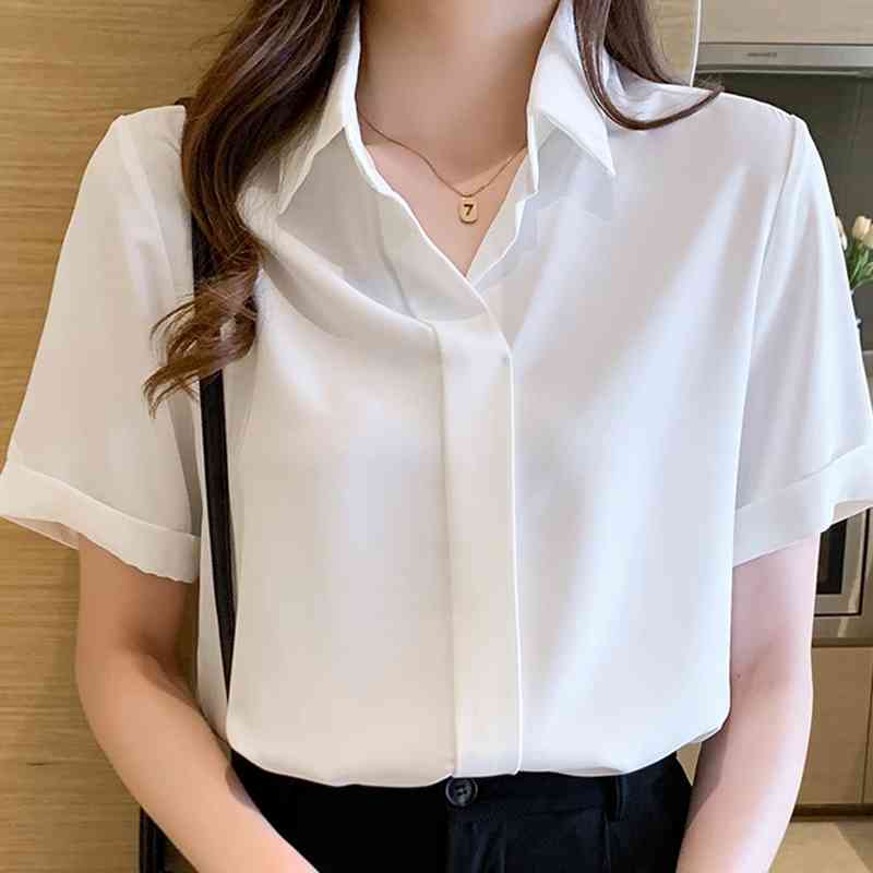 

Blusas Blouses Top Femme Short Sleeve Blouse Women Blusas Mujer De Moda Verano Chiffon White Blouse Shirt Tops Women E838 210602
