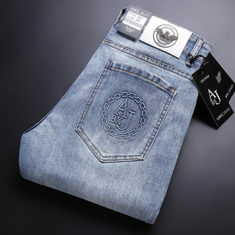 

Men's Jeans Spring Summer Blue Cotton Slim Elastic Ltaly Eagle Casual Fashion Trousers Male Classic Denim Pants