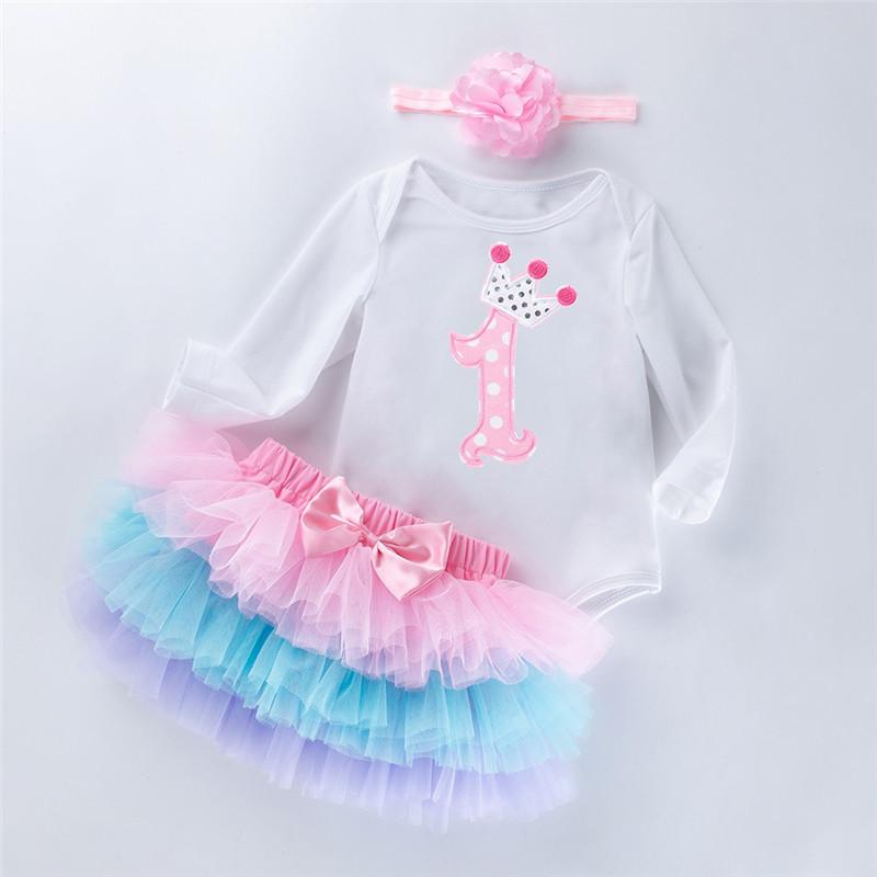 

Girl's Dresses Baby Girl First Birthday Outfit 1 Year Little Dress Clothing Child Summer Clothes Infant Christening Xmas Suits, Birthday crown
