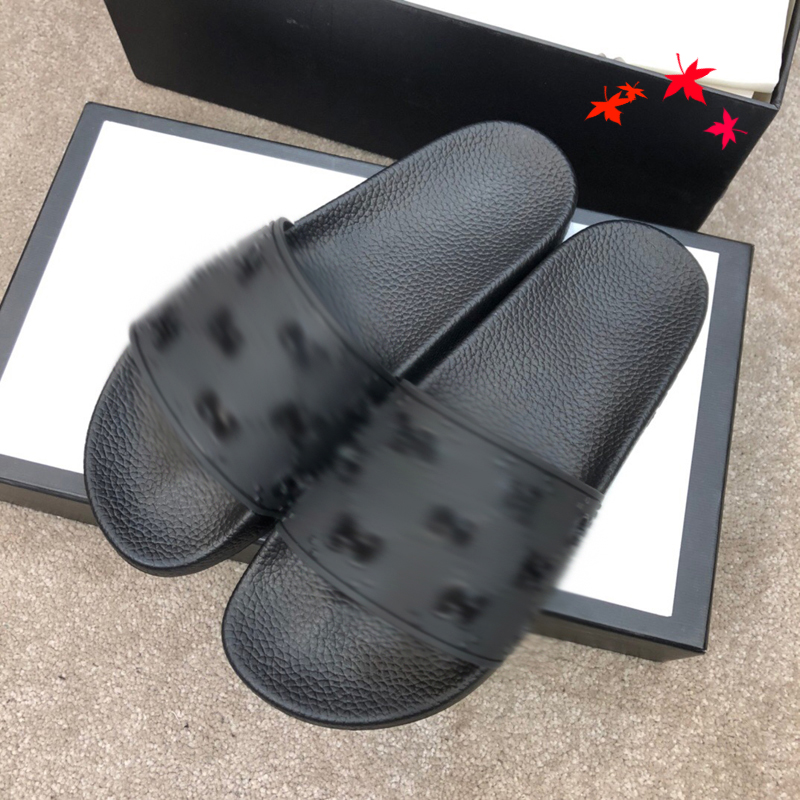 

2021 Slipper Designer Slide Summer sandals Fashion Men Beach Indoor Flat Flip Flops Leather luxurys Shoes mens Slippers with box Size 39-45 -H180, Black