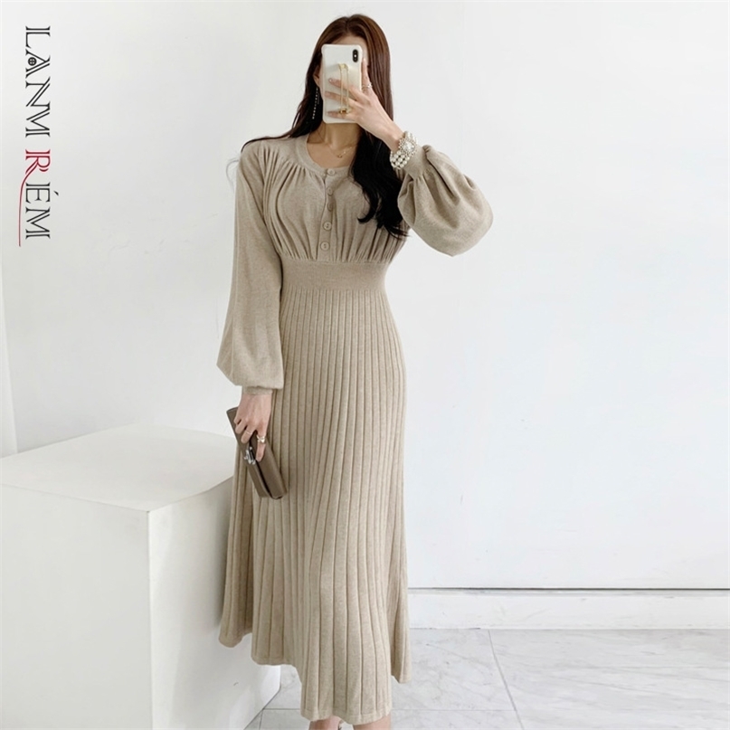 

Slim Knitting Dresses O Neck Long Sleeve Women Spring Autumn Casual Female Lady Streetwear Fashion Dress 2D1279 210526, Khaki