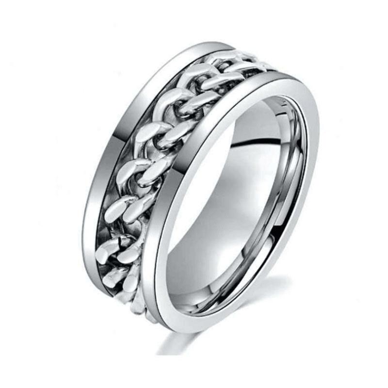 

Wedding Rings 8mm Punk Titanium Steel Chain Spinner Polished 4Color Rotatable Ring For Men Women Accessories Jewelry Drop