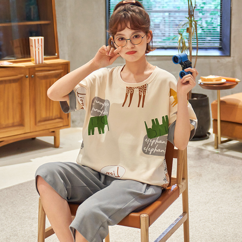 

2021bzel new summer pajamas set short sleeves shorts cute cotton sleepwear women large size pyjamas loose comfort plaid pijama mujer, Black;red