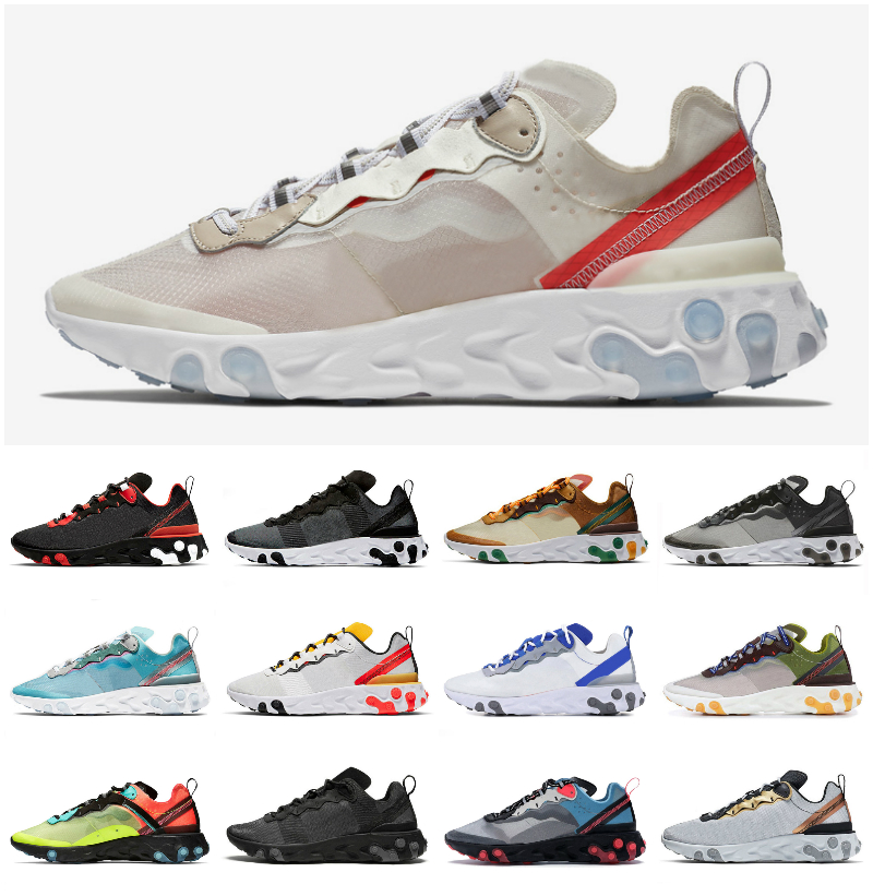 

UNDERCOVER X React Element 87 55 Running shoes 87s Desert Oasis Light Orewood Brown Triple Black Green Mist Sail Schematic fashion men sports trainers sneakers, Box