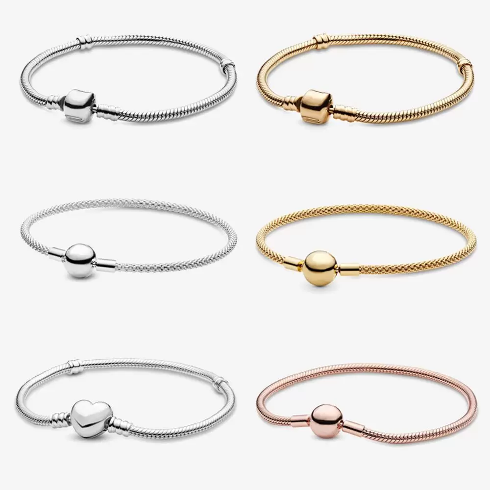

100% 925 Sterling Silver Bracelets Moments Snake Chain&Mess Friendship Bangles Women Luxury DIY Jewelry, Black