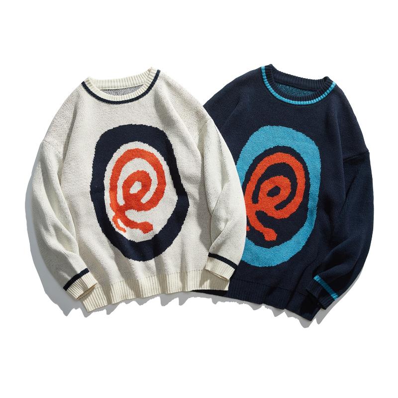 

Men's Sweaters Autumn And Winter High-growth Brand Jacquard Round Neck Pullover Sweater, White;black