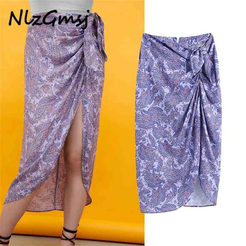 

Skirt Women Mid Calf Printed Spring Summer s Elegant High Waisted Side Split s 05 210628, As picture
