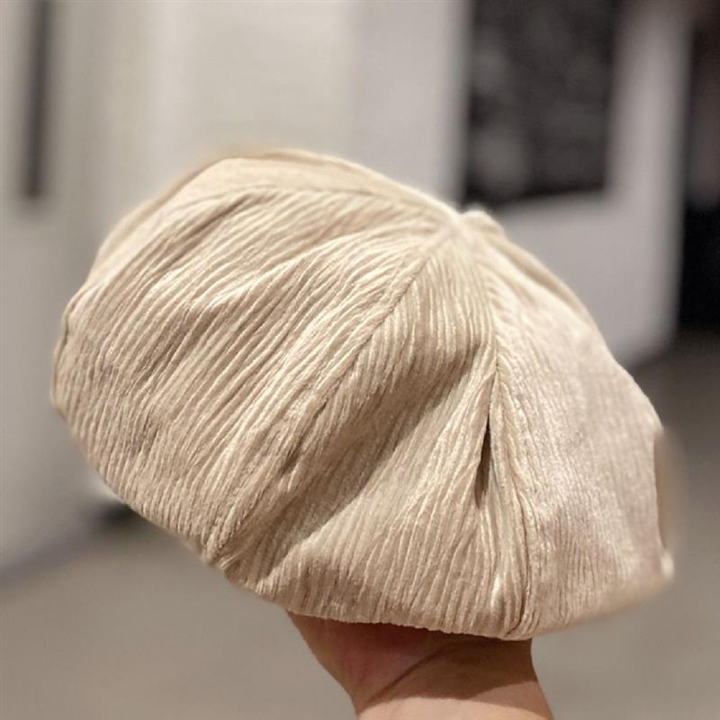 

Berets Vintage Winter Soft Beret Caps 2021 Solid Color Women Corduroy Hat Female Octagonal Cap Painter, Black
