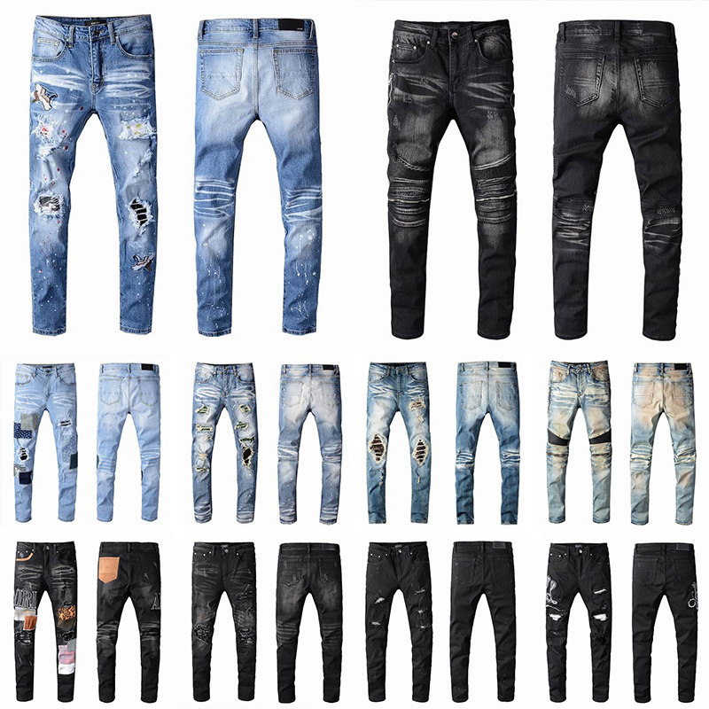 

Mens Badge Rips Stretch Black Men Jeans Fashion Slim Fit Washed Motocycle Denim Pants Panelled Hip HOP Trousers AMR2022, 11