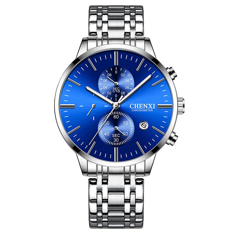 

Luxury Men Business Watch Stainless Steel Calendar Chrono Men's Watches Fashion Casual CHENXI Brand Unique Gift Clock For Wristwatches, Slivery;brown