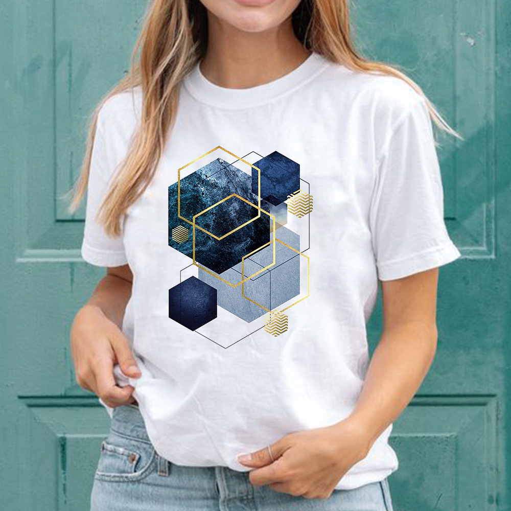 

summer and autumn 2021 fashion round neck loose women's short sve t-shirt, White