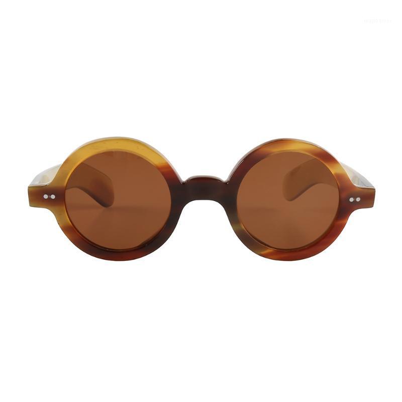 

Sunglasses Retro Round Tortoiseshell Color Horn Frame Polarized Handmade Rivets Decorated Thick Wide Optical Glasses