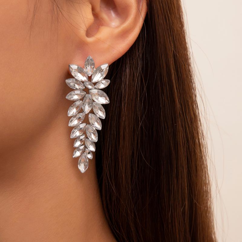 

Dangle & Chandelier SHIXIN Shiny Full Rhinestone Designer Earrings For Women Long Crystal Drop Wedding Brides Fashion Jewelry