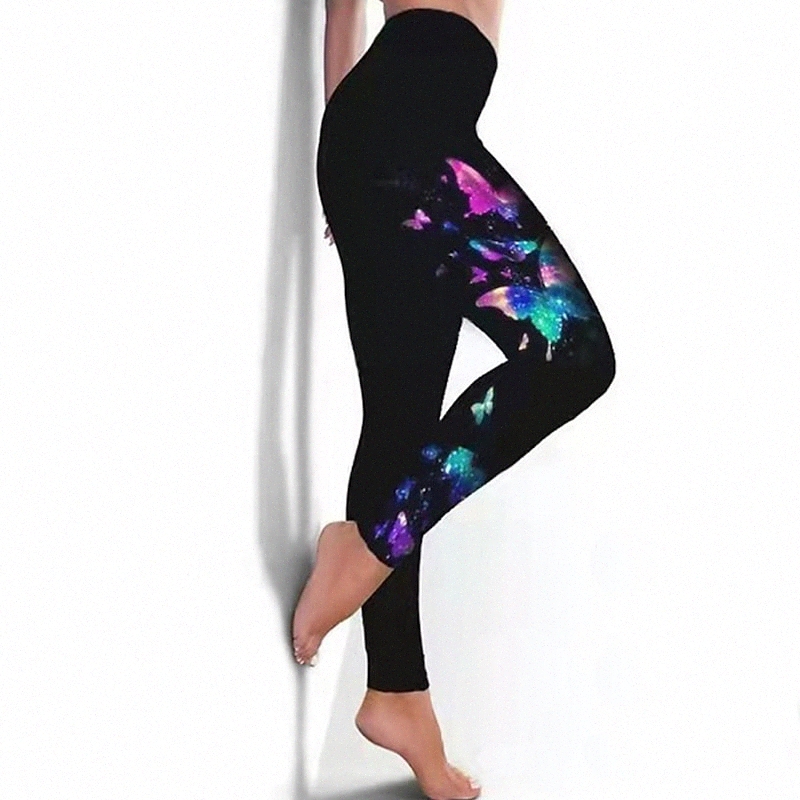Women's Sporty Yoga Tights Print Ankle-Length Pants Yoga Micro-elastic Butterfly Mid Waist Green Blue Black Fuchsia Grey S M L XL XXL F8kb#