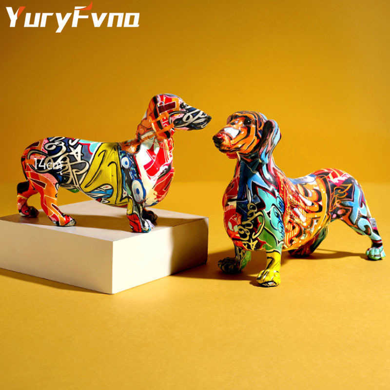 

YuryFvna Nordic Painting Graffiti Dachshund Sculpture Figurine Art Elephant Statue Creative Resin Crafts Home Decoration 201210