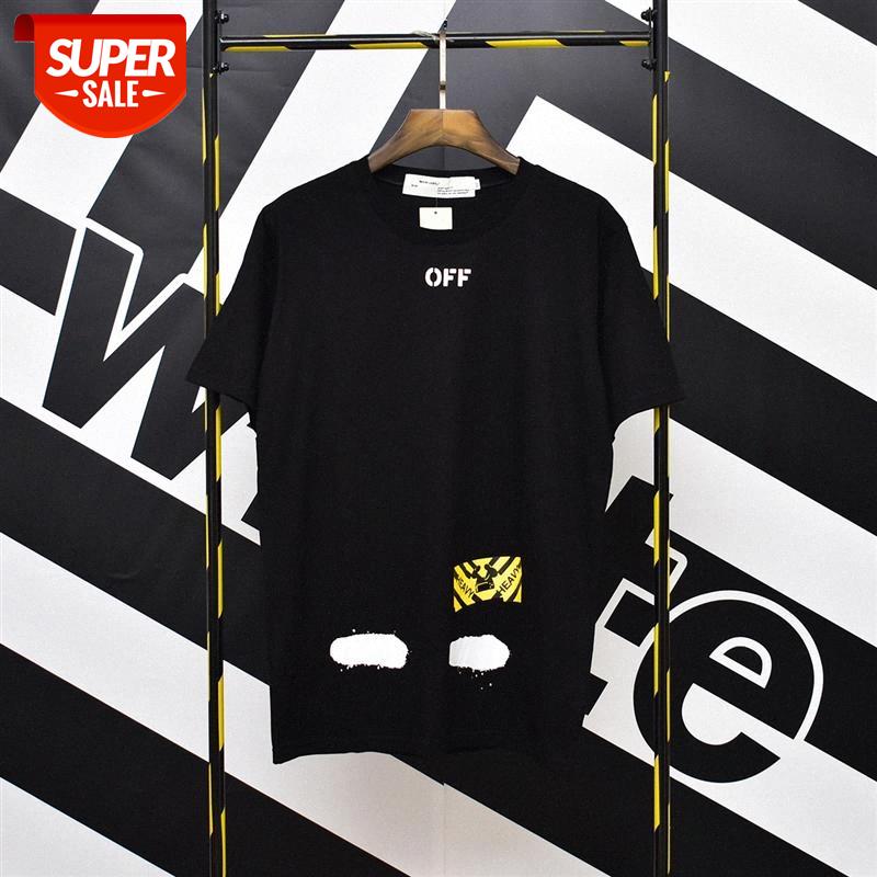 

European and American OFF basic T-shirt WHITE short-sleeved slash stripe bottoming shirt men #jO26, White;black