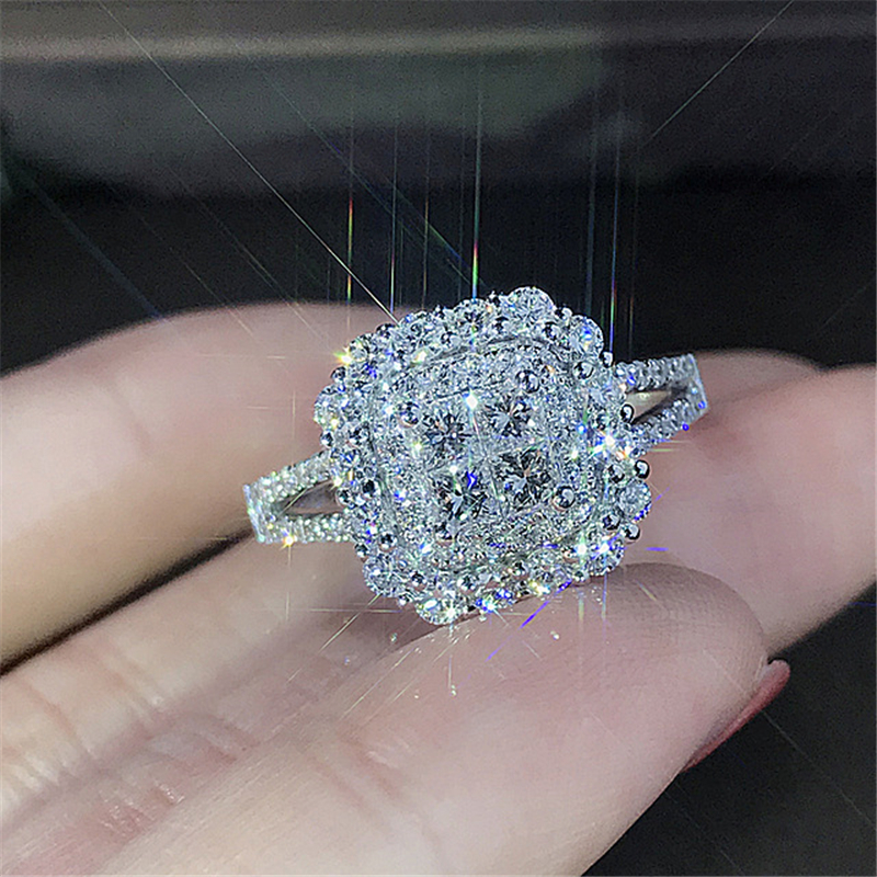 

Real 100% 925 Sterling Silver Jewelry Natural Moissanite Ring for Women Eight Hearts Jewelry Anillos Wedding Ring Box Gemstone
