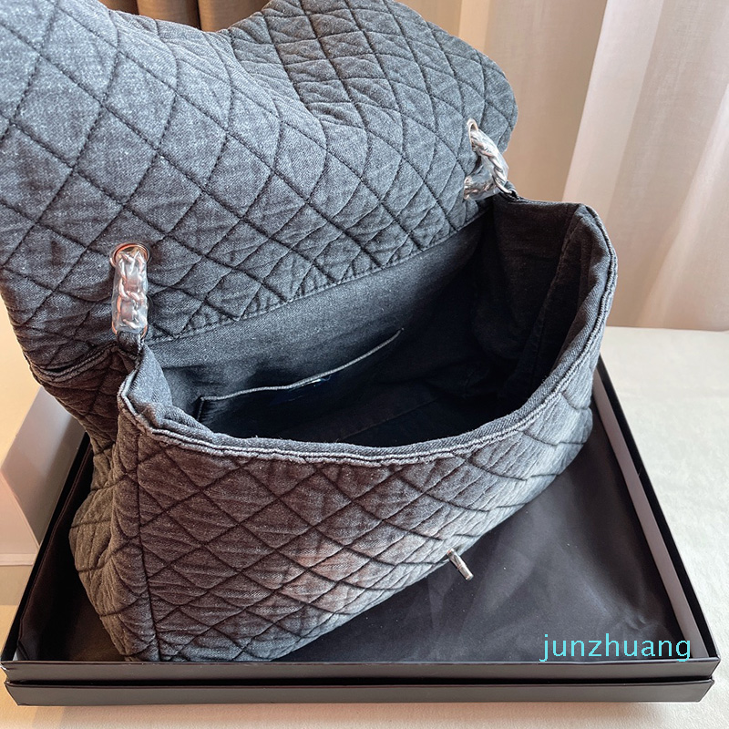 

Designer- Women Denim Shoulder Bag Fashion Canvas Large Capacity Shopping Handbags Diamond Lattice Vacation bags, Blue