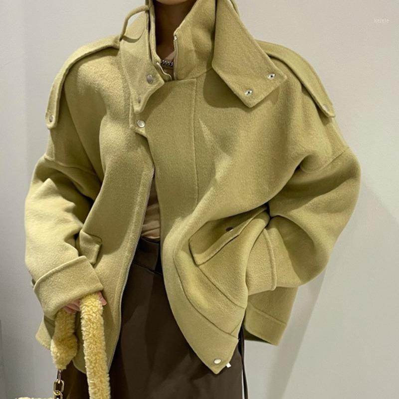 

Women's Jackets Jacket Winter Woolen Coat Stand-up Collar Retro Overcoat Streetwear Zipper Pockets Loose Black Short Autumn Korea 2022, Black;brown