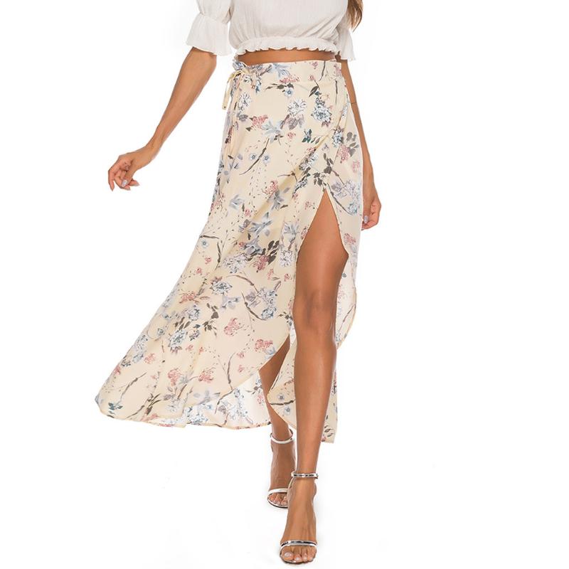 

Skirts Fairy Split Ends Ladies Skirt Sexy Floral Chiffion High Waist Boho Womens Gypsy Long Jersey Bodycon, Khaki