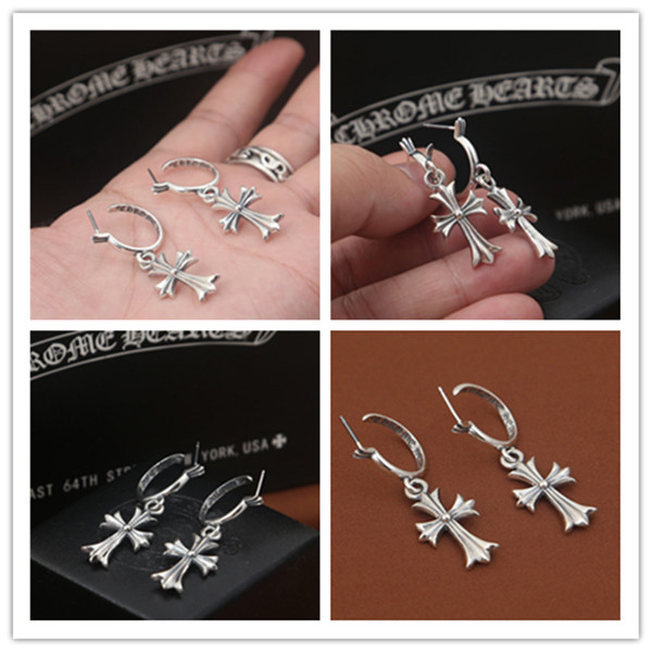 Personalized 925 sterling silver handmade cross hoop dangle earrings American European antique vintage punk gothic designer luxury jewelry access-image-686721546