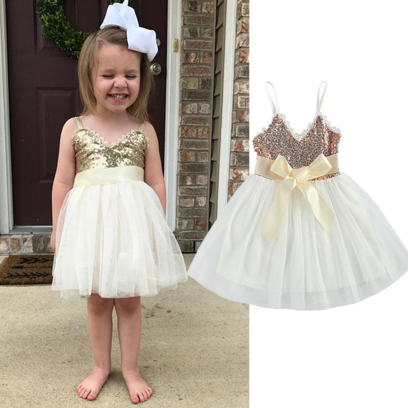 

Girl's Dresses 1-6Years Toddler Girls Princess Party Dress Glitter Sequin Lace Sleeveless Strap Formal Tutu