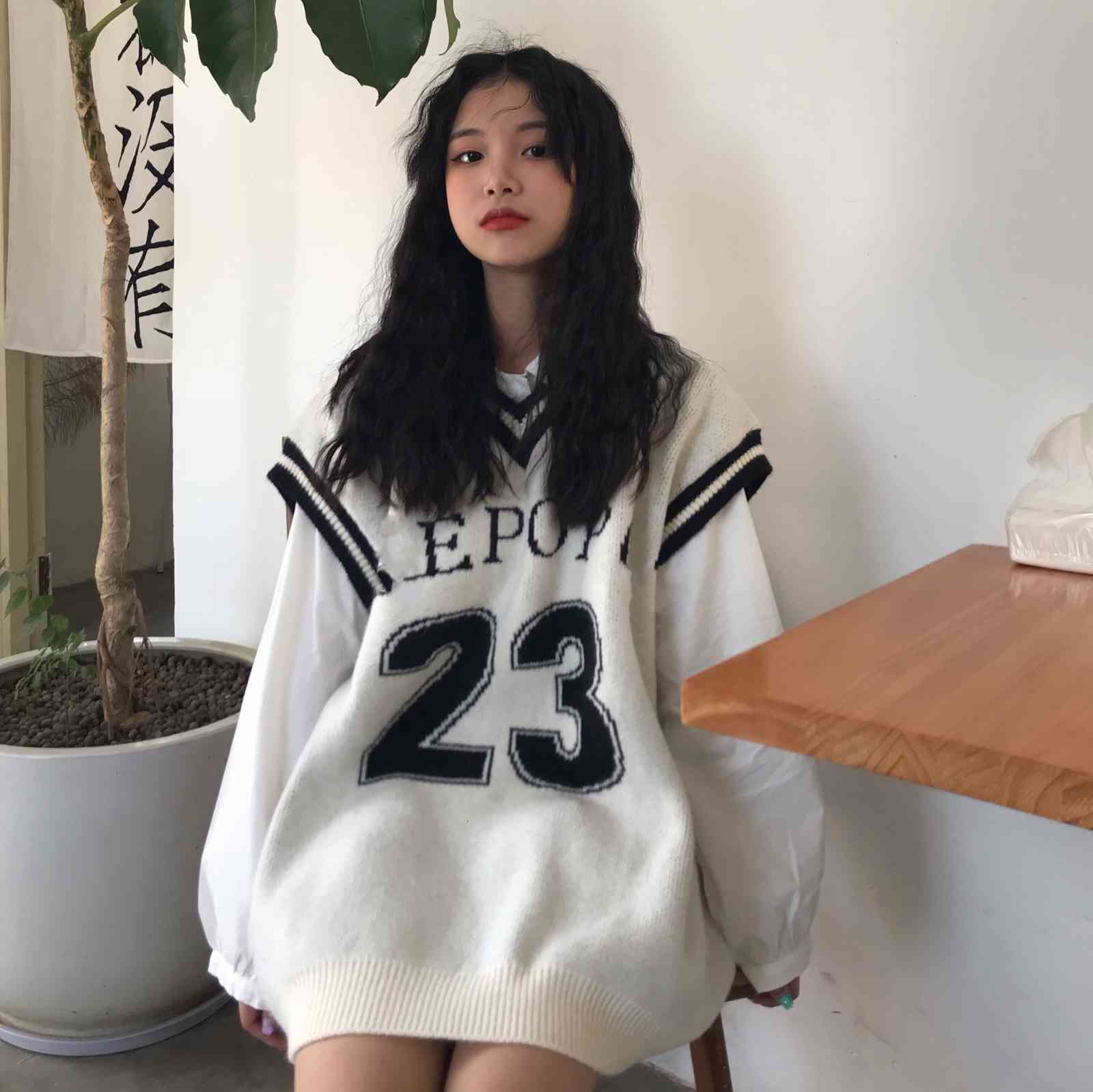 

Women's Sweaters Spring Sports V-neck Sleeveless Sweater Vest Women Casual Digital Pullover Korean Fashion Loose Trend Top Y4TC