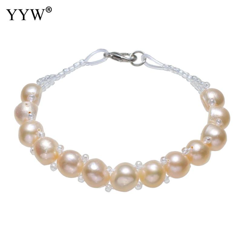 

Beaded, Strands Freshwater Pearl Bracelet With Glass Seed Beads & Brass Baroque Natural For Woman Pink 9mm Sold Per Approx 6.5 Inch Strand, Black