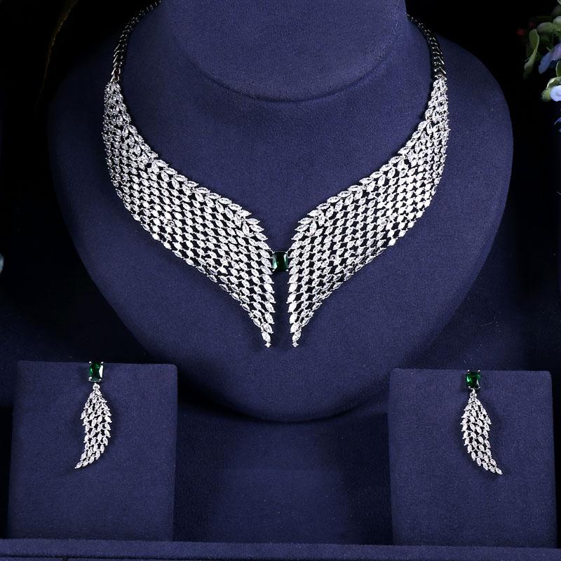 

Earrings & Necklace Nigeria 2pcs Bridal Zirconia Jewelry Sets For Women Party, Luxury Dubai CZ Crystal Wedding, Silver