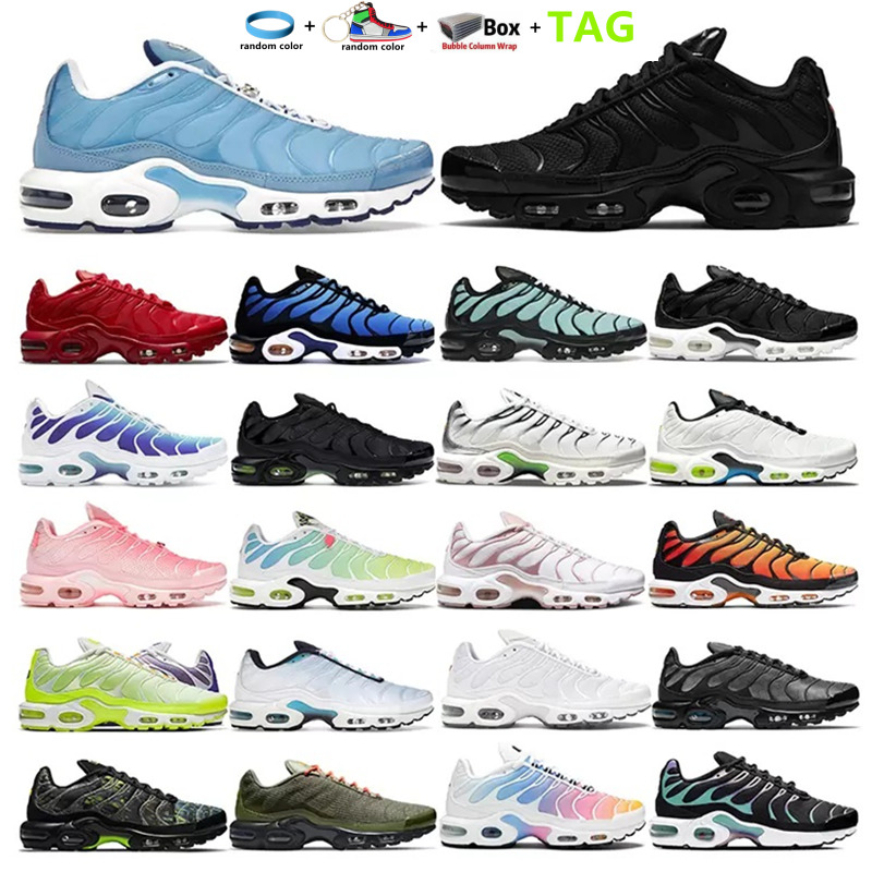 

TN plus running shoes men's black White University Blue Neon Green Hyper Pastel blue Oreo women Breathable sneakers trainers outdoor sports fashion size 36-46, Box