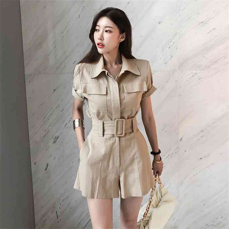 Two Piece Dress Western style tooling suit female Xia Chao 2021 temperament goddess fan clothes cotton and linen shorts-image-701670114