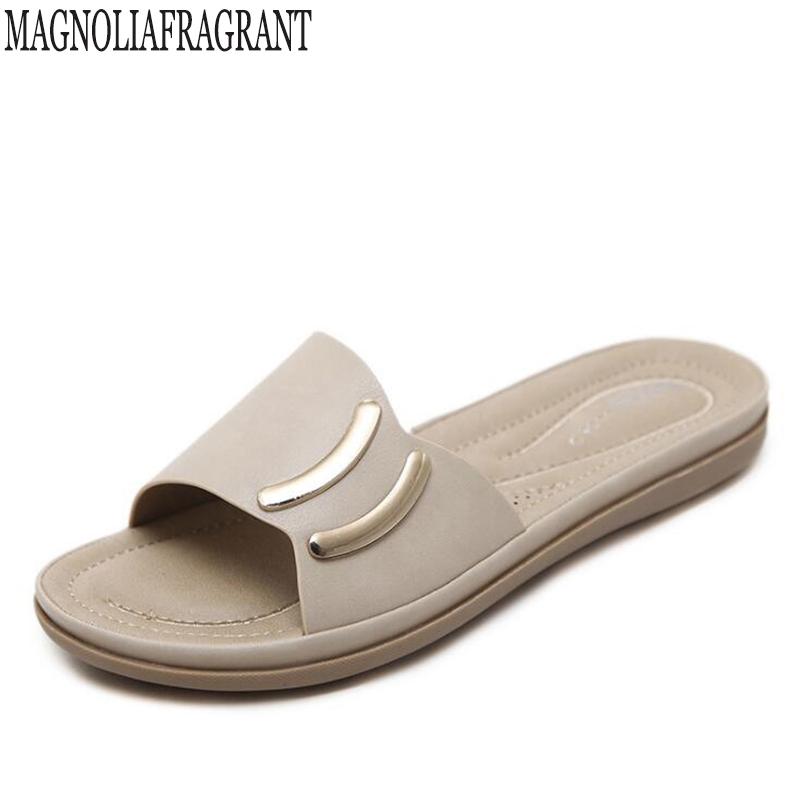 

Plus Size Women Slippers Summer Beach Flip Flops Sandals Metal Decoration Fashion Ladies Flats Shoes W1