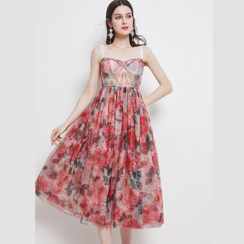 

Vintage Summer Elegant Sexy Spaghetti Strap Boho Flowers Chiffon Party Dress Lady Strapless Vacation Beach Maxi Dress Robe 210518, White