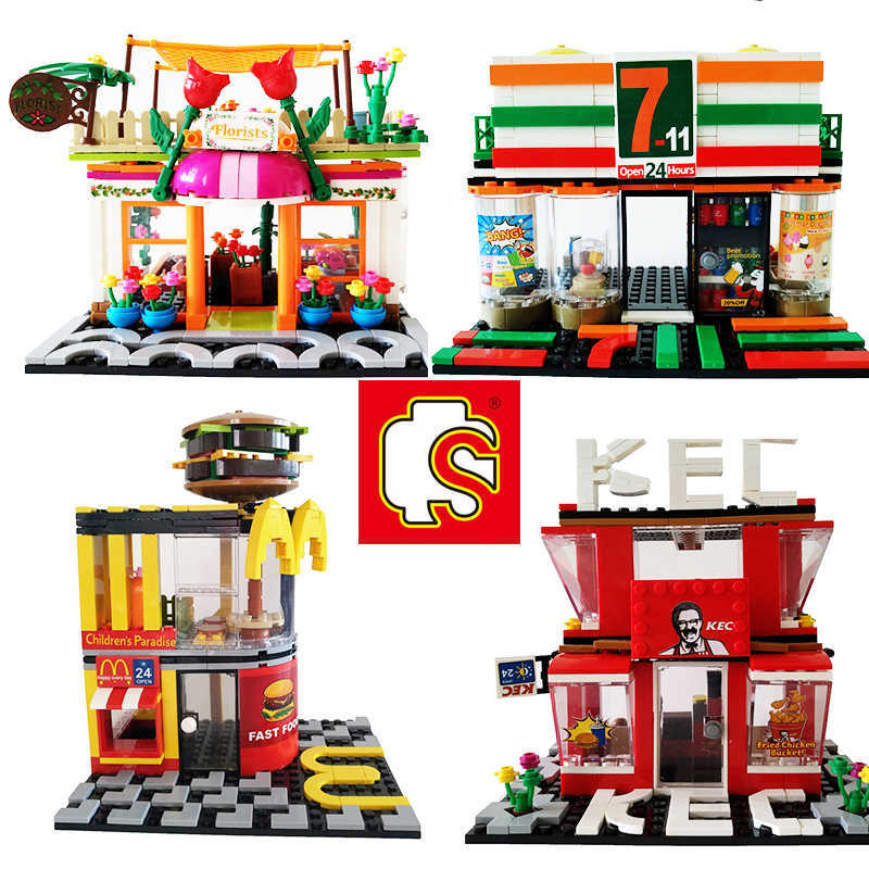 

Sembo City Block Girls Street View Series Creator Fast Food Shop Friends Streetscape Set Model Building Bricks MOC Kids DIY Toys Q0624