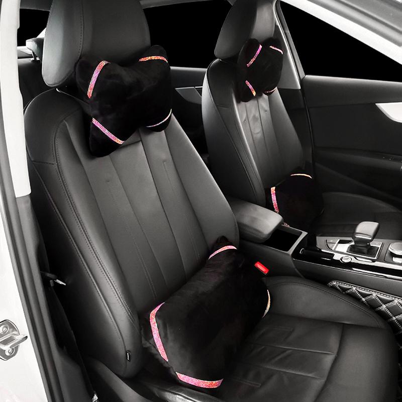 

Seat Cushions Sparking Auto Car Neck Pillow Crystal Rhinestone Bling Waist Lumber Interior Accessories Women