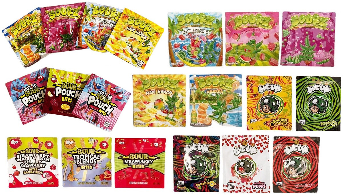 

Sour Pouch Trix Sourz Edibles Mylar Bag Foil Ziplock One up Zipper Smell Proof Packing Bags Empty Packaging Runtz Infused Package Polyester