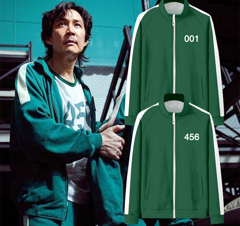 

Round Six Squid Game Sweatshirt Stand Collar Fashion Cotton fleece cloth Stand Collar Jacket 067 Casual Streetwear Pullovers, Black;brown