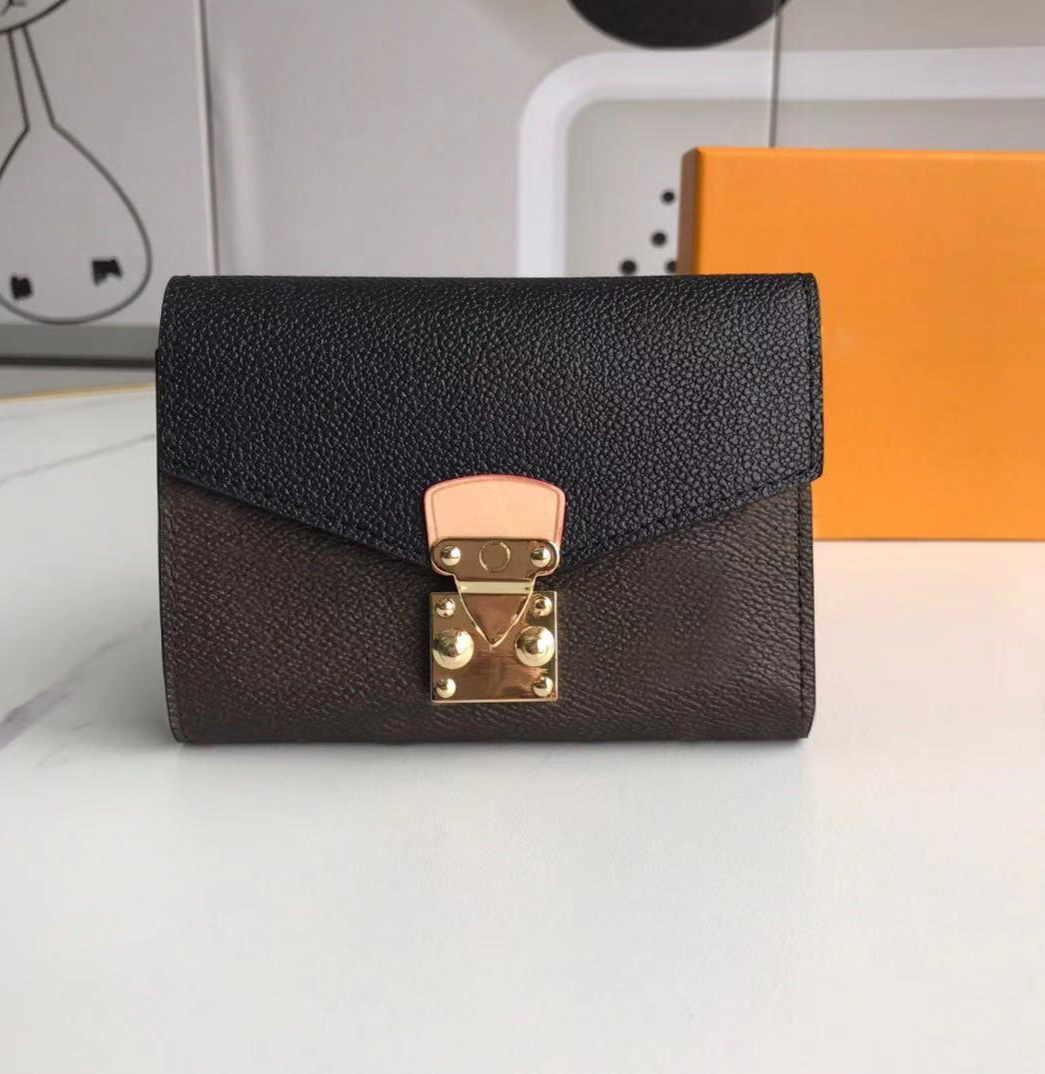 

classic Luxury Designer WalletsPALLAS short wallet High Quality Ladies Folding Coin Purse Foldings Document Holders Passport Holder with box, Red;black