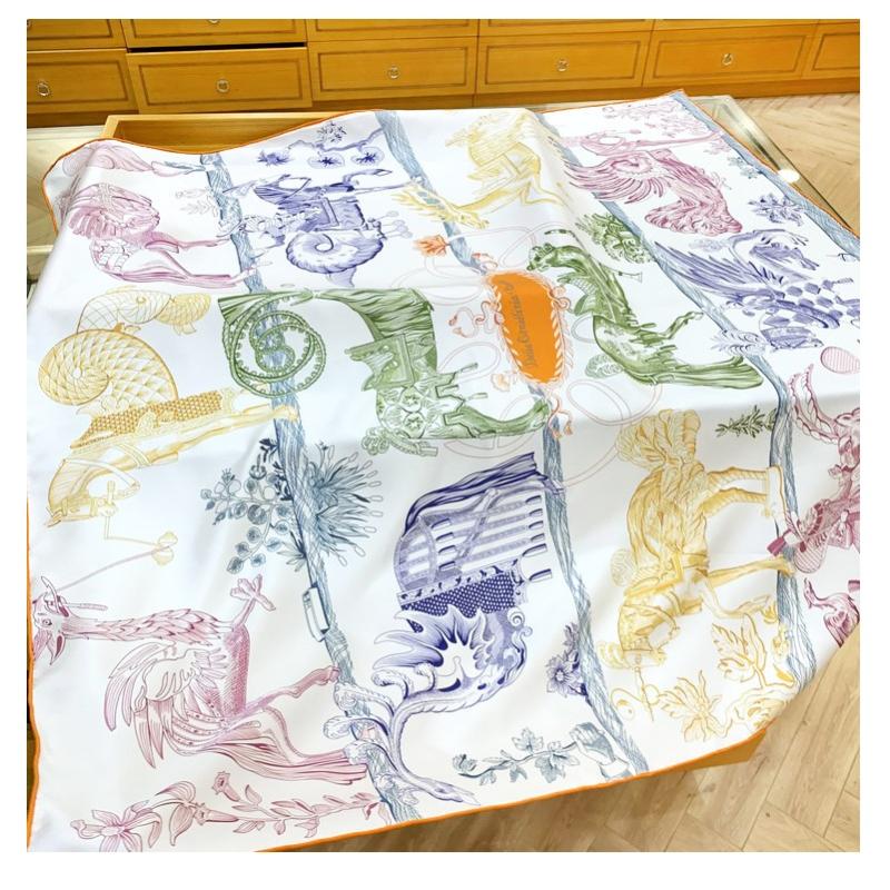 

Scarves 100% Silk Scarf Shawl 2021 Type Double Side Prints 88*88cm