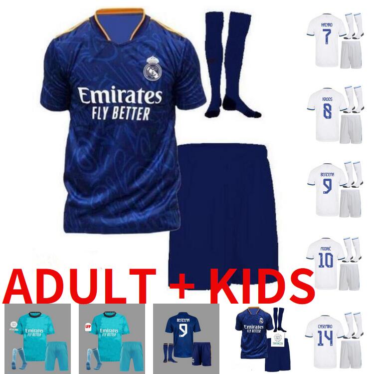 

2021 2022 REAL MADRID jerseys 20 21 22 soccer jersey HAZARD SERGIO RAMOS BENZEMA VINICIUS camiseta football shirt uniforms child kids kit sets