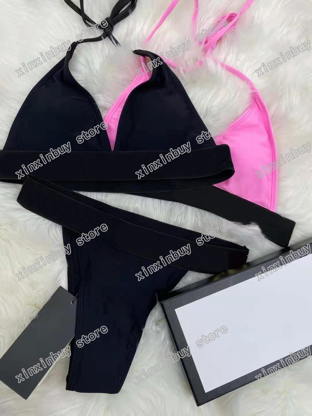 

21ss Italian Bikini Spring Summer elastic Gold letters printing Womens Swimwear tops high quality black red, White;black