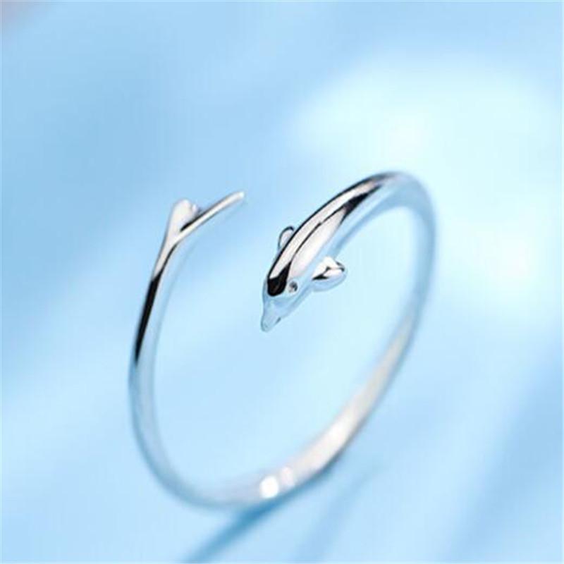 

cluster rings creative simple cute dolphin opening ring silver color for women fashion party charm female jewelry, Golden;silver