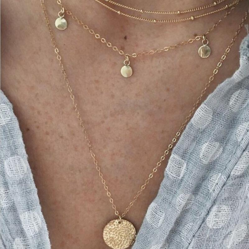 Pendant Necklaces Necklace 2021 Disc Choker For Women Retro Multi-layer Chains Jewelry Accessories Collares-image-711767217