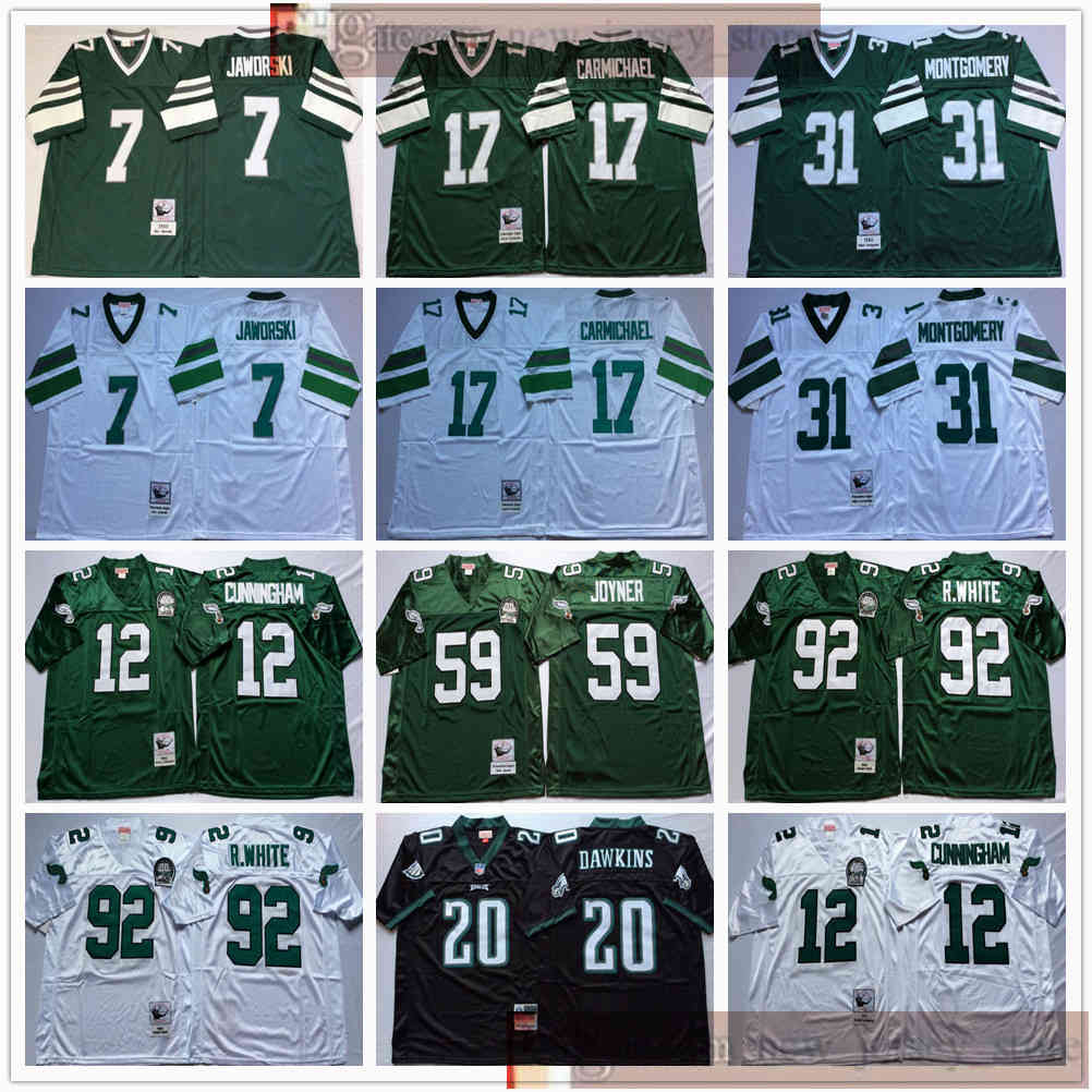 

Vintage 75th Retro NCAA Football 12 Randall Cunningham 92 Reggie White Ron Jaworski Harold Carmichael Wilbert Montgomery Brian Dawkin Jersey, Black;red