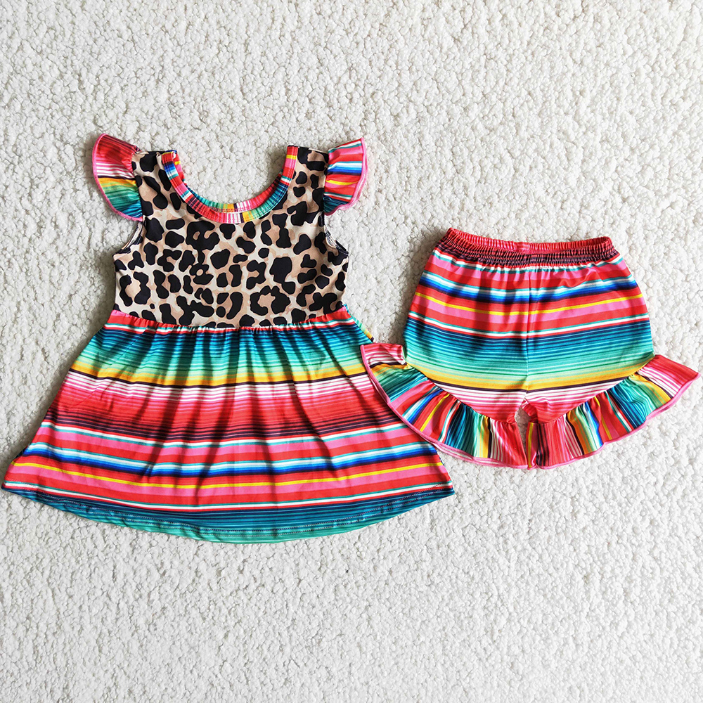 

Fashion Kids Designer Clothes Girl Set Summer Boutique Baby Girls Clothing Leopard Toddler Outfits Milk Silk Wholesale Children Outfit Sleeveless Ruffle Shorts, Multi