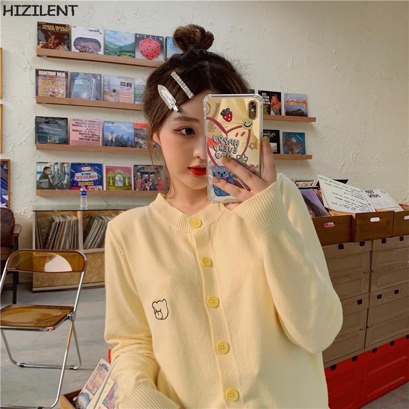 

Women' Knits & Tees Embroidery Vintage Kawaii Cardigan Girls Harajuku Autumn O Neck Tops Long Sleeve Solid Crop Top Women Knitted Button Up, White