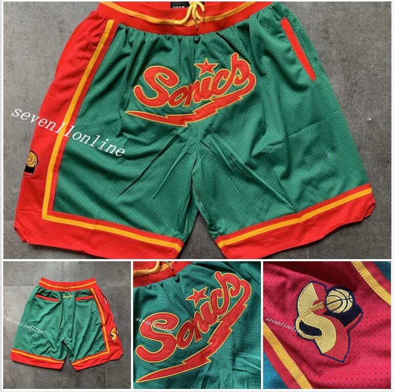 

Men's Team Basketball Short Just Don Seattle Green Color Sport Stitched Shorts Hip Pop Pants With Pocket Zipper Sweatpants In sz S- sz, Black