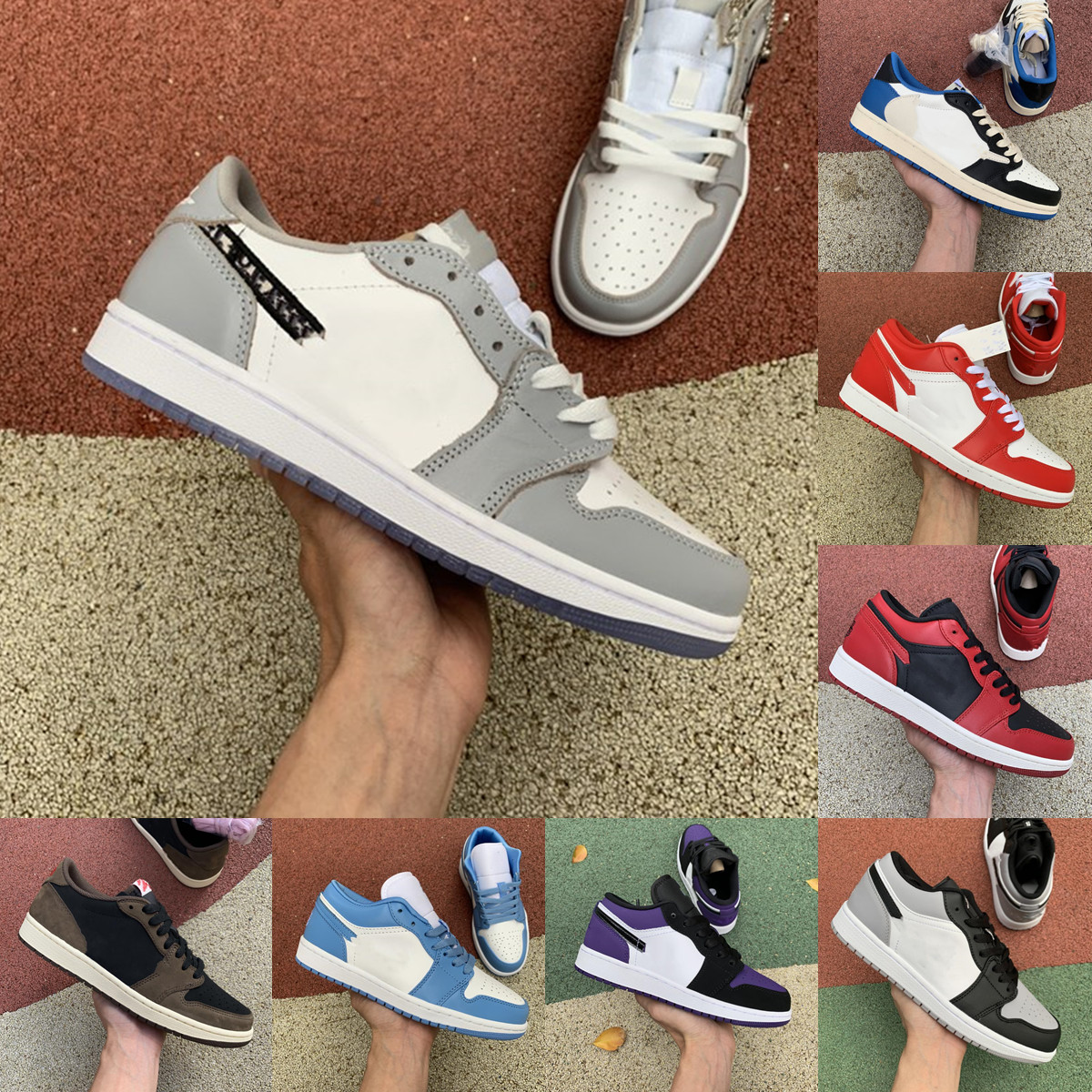 

low 1 UNC University blue basketball shoes gym red 1s Chicago men women black toe pine green shattered backboard Light Smoke Grey mens train