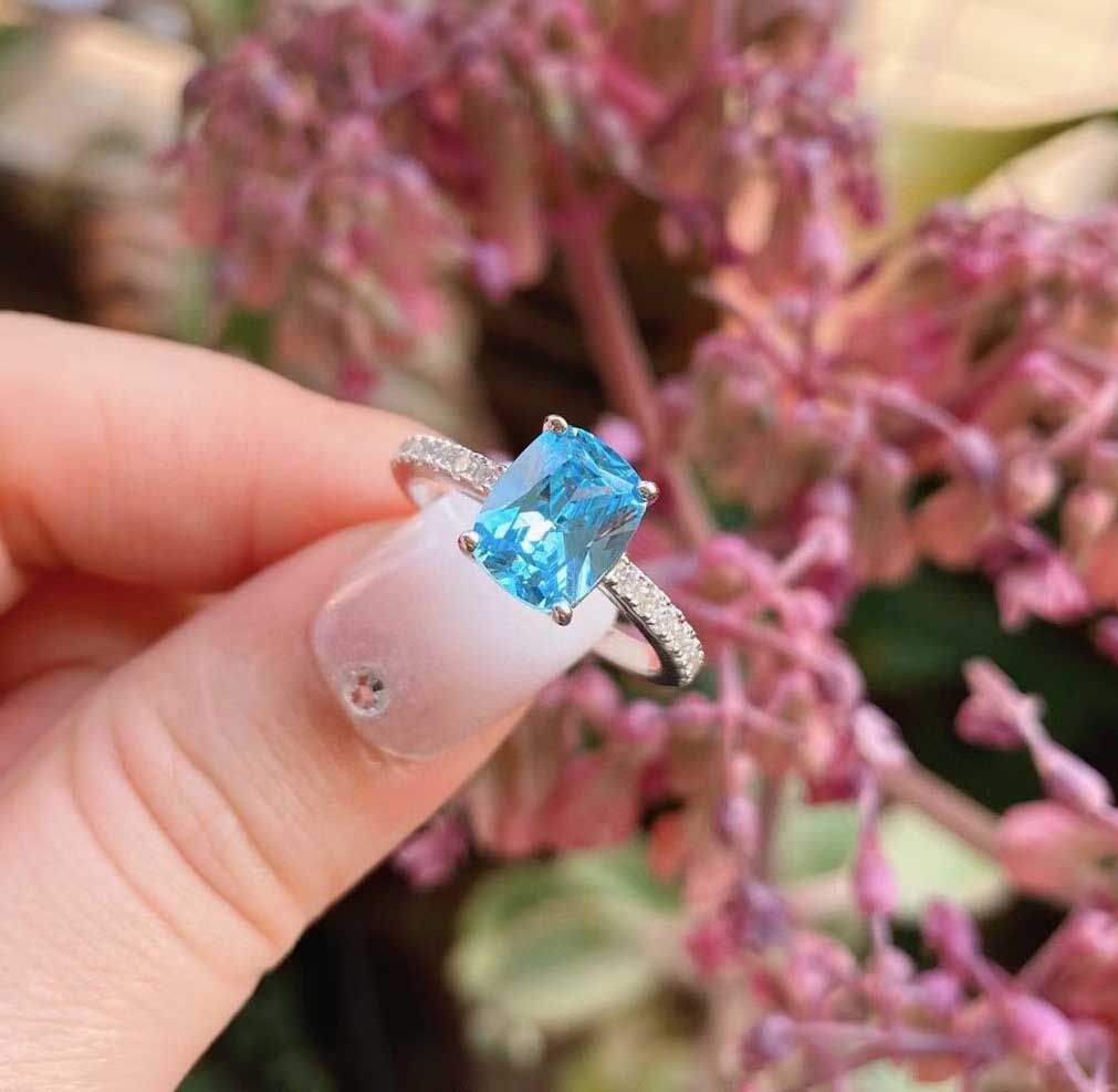 

S925 silver punk charm band ring with blue diamond and white for women engagement jewelry gift have stamp PS3360