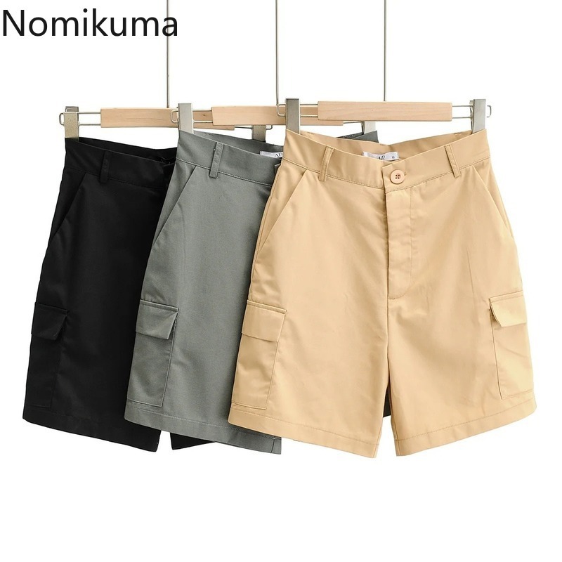 Nomikuma Womens High Waisted Shorts Korean Solid Fashion Short Summer New Bottoms Pantalones Cortos De Mujer 6F654 210427